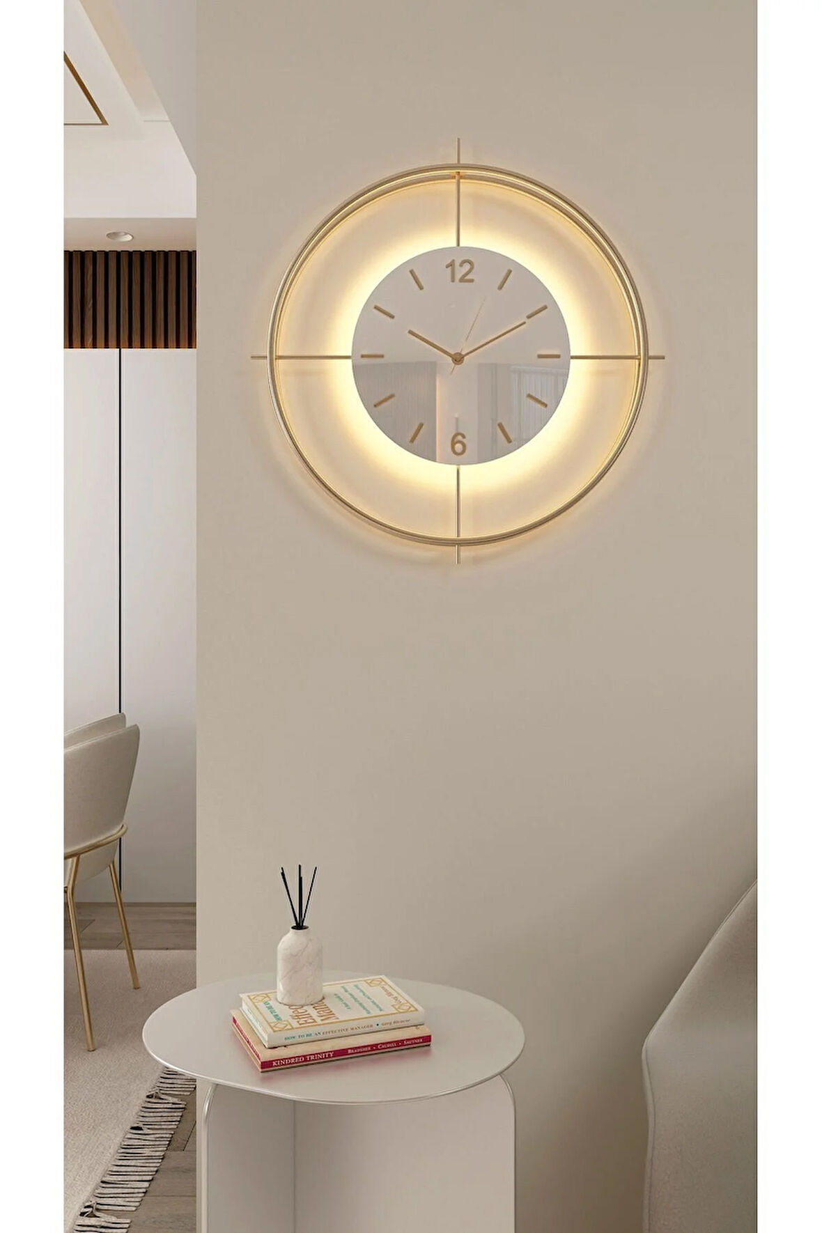 Büyük Boy (55*55 CM) Gold Deluxe Ledli(PİLLİ) - Beyaz Göbek - Modern Dekoratif Metal Duvar Saati