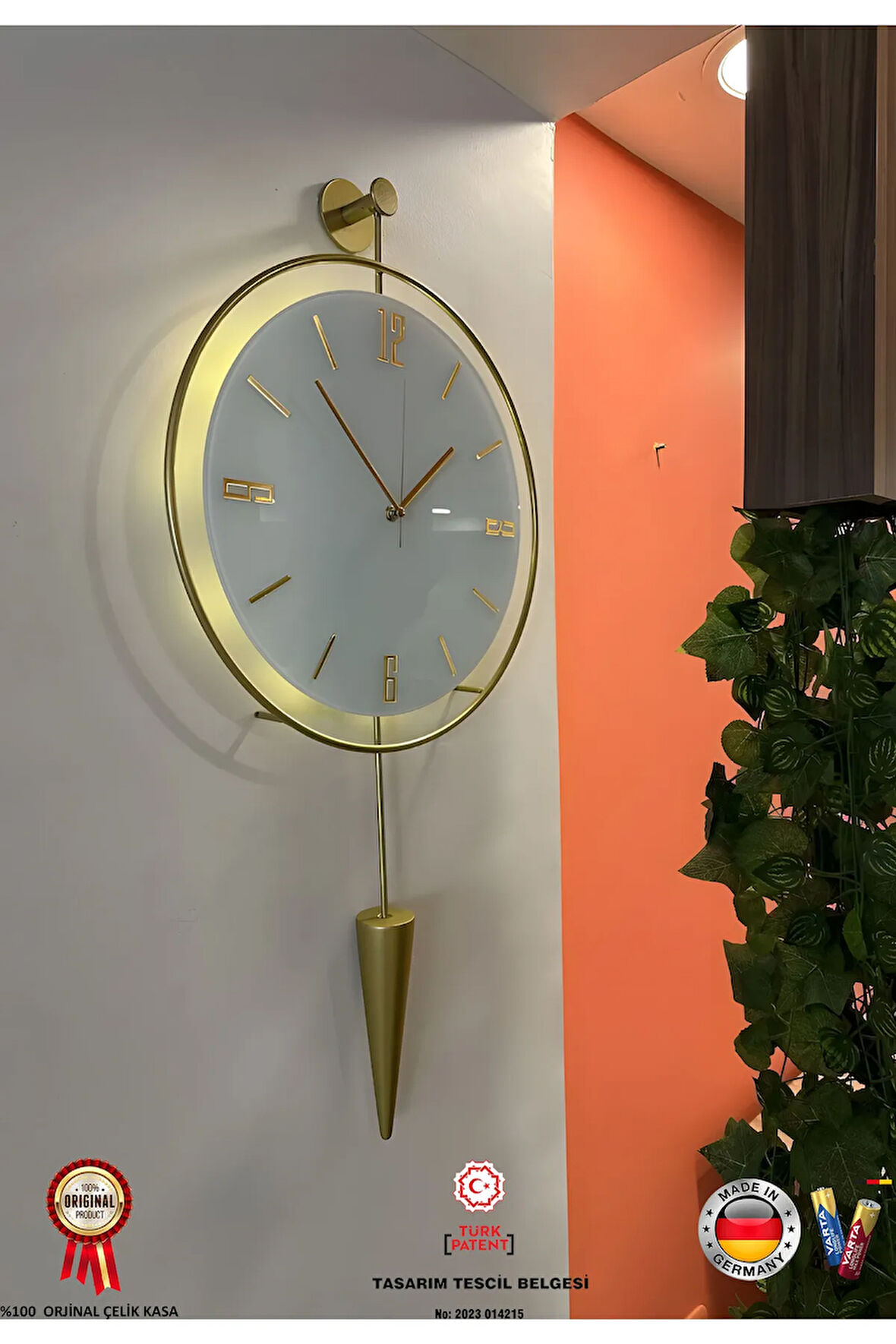 (orta Boy ) Masippi Kristal Duvar Saati(PİLLİ LED) Dekoratif Metal-abs Polimer(KIRILMAZ GÖBEK)