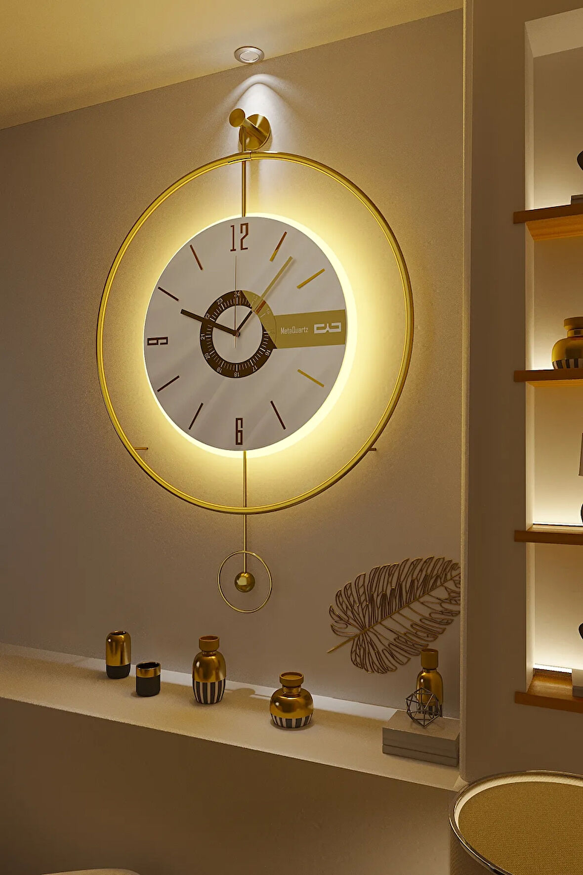 Timelles Elit Three-büyük Boy(50X75CM)-(PİLLİ LED SİSTEMİ) , Modern Dekoratif Metal Duvar Saati
