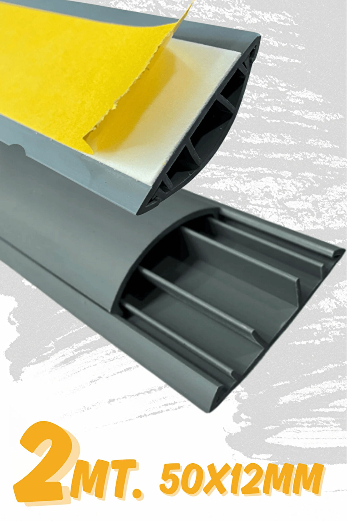 ODTA 2 Metre (2 Adet x 1 Metre) Kendinden Yapışkanlı 50x12mm Gri Balık Sırtı Kablo Kanalı