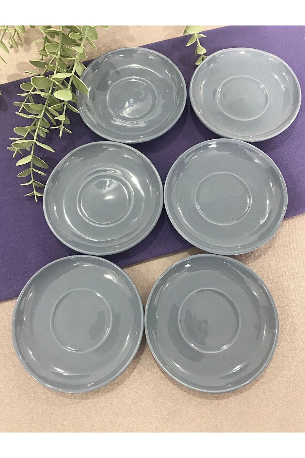 Gri Çay Tabağı - Bardak Altlığı 6 lı