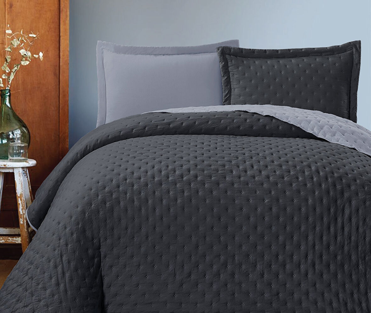 Washed Çift Taraflı Çift Kişilik Yatak Örtüsü Seti - 260x240 cm - Pvc Çantalı