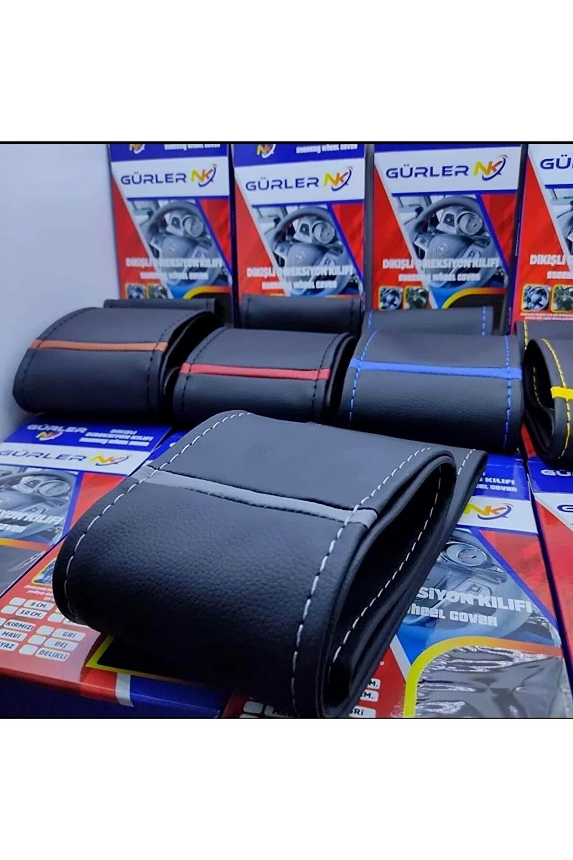 Universal Deri Dikmeli Direksiyon Kılıfı Soft Gri Yüzüklü A Plus