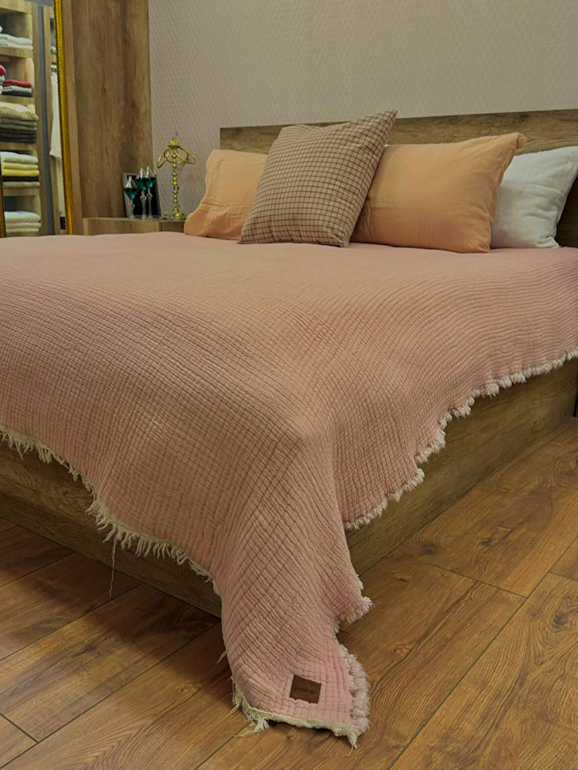 Gül Kurusu 4 Katlı Çift Taraflı Çift Kişilik Müslin Battaniye %100 Pamuk 230x240 cm