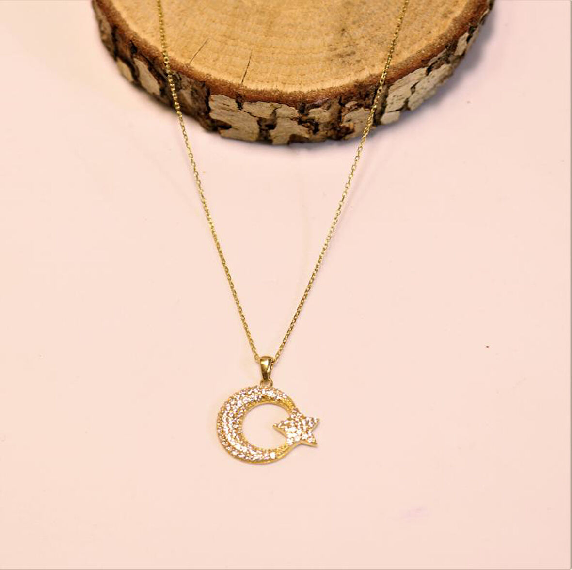 Altın Ay Yıldız Kolye Ucu ve Zinciri