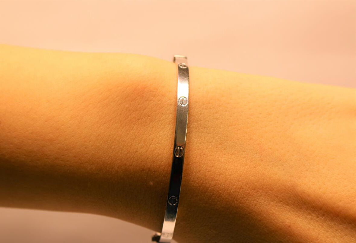 8 Ayar Beyaz Altın Çivili Kelepçe Bilezik 3227