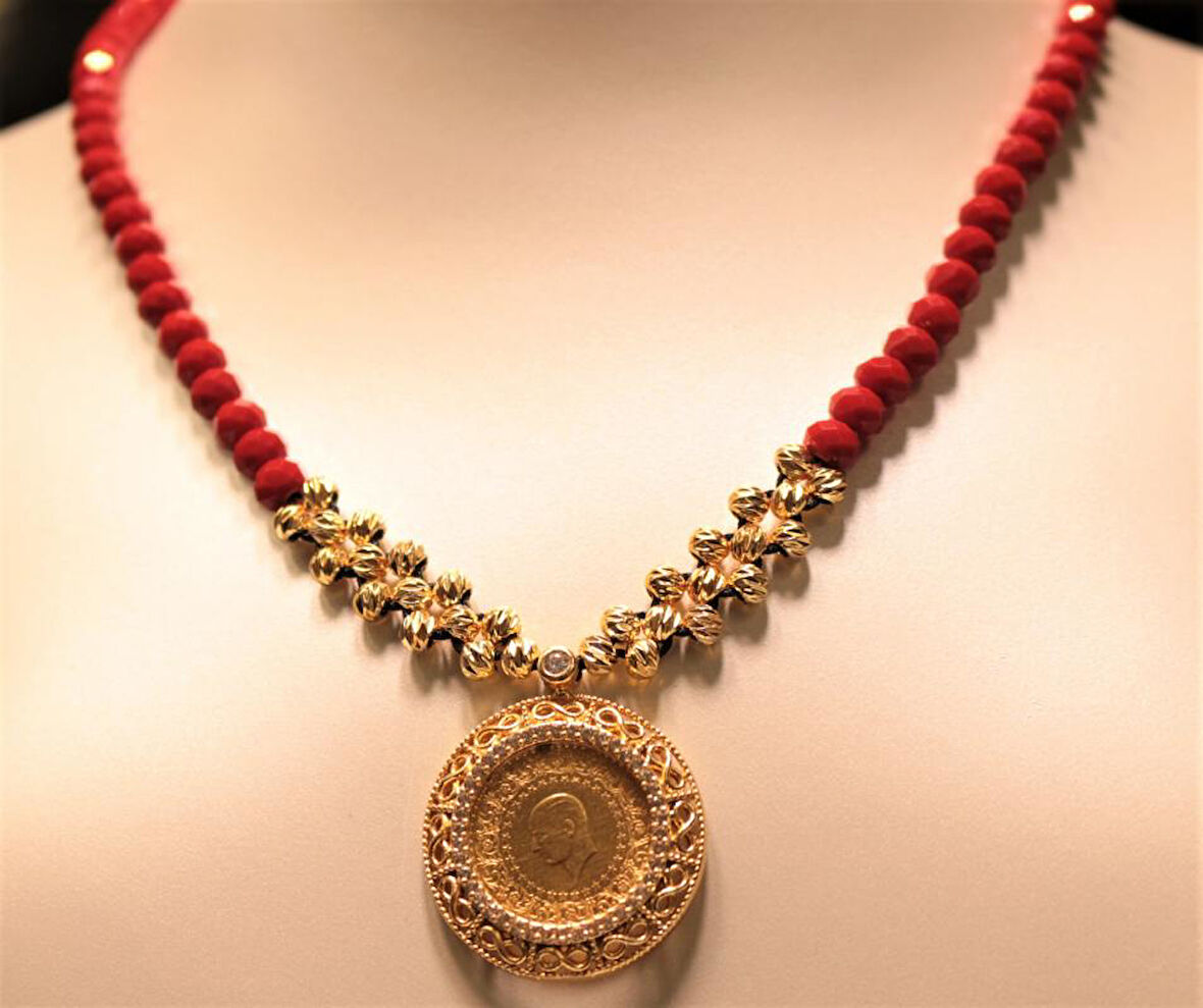 Çeyrek Altınlı Kadın  Kolye CZ04