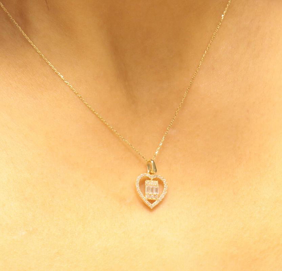 Altın Baget Taşlı Hayalet Kolye