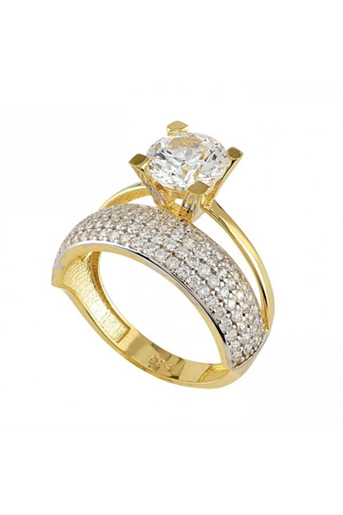 Altın Alyanslı Tek Taş Yüzük 24135