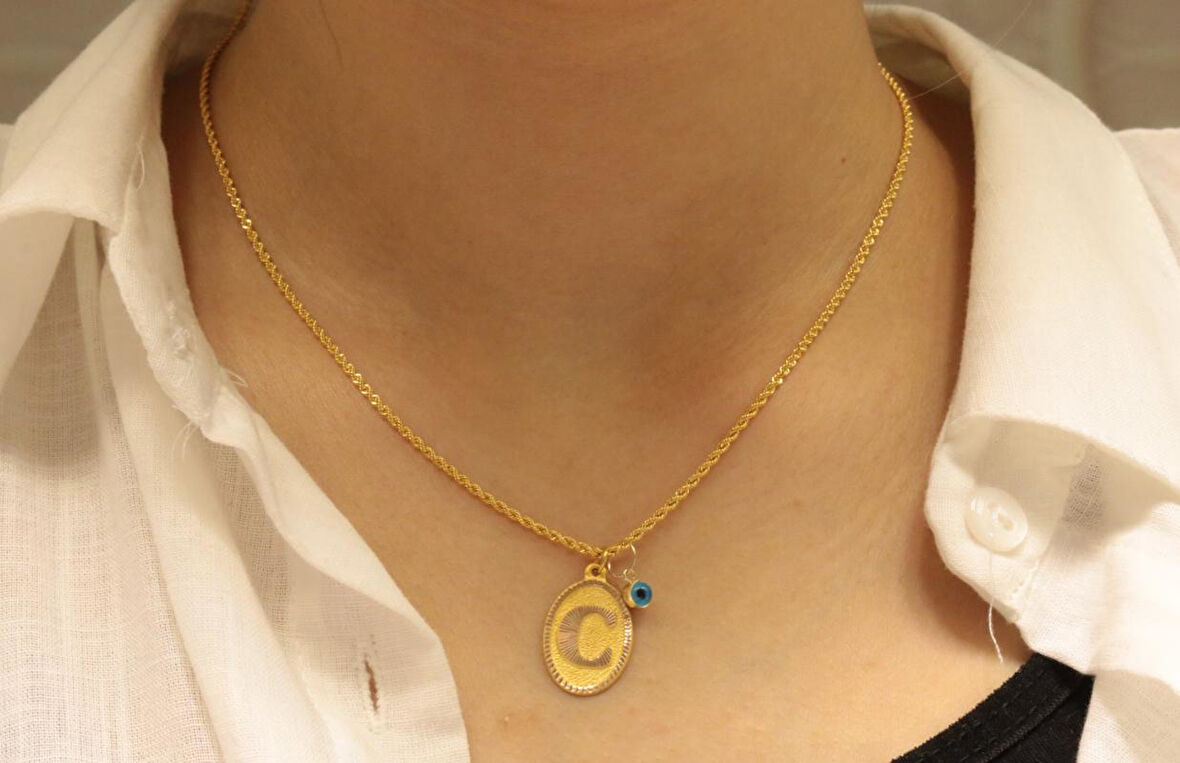 Altın Nostaljik C Harfli Halat Zincir