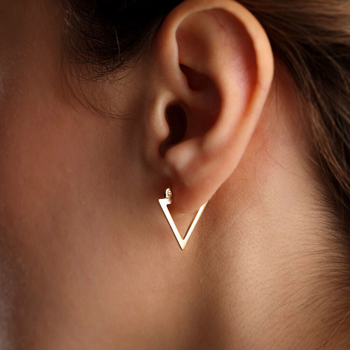 Altın Üçgen Taşsız  Küpe