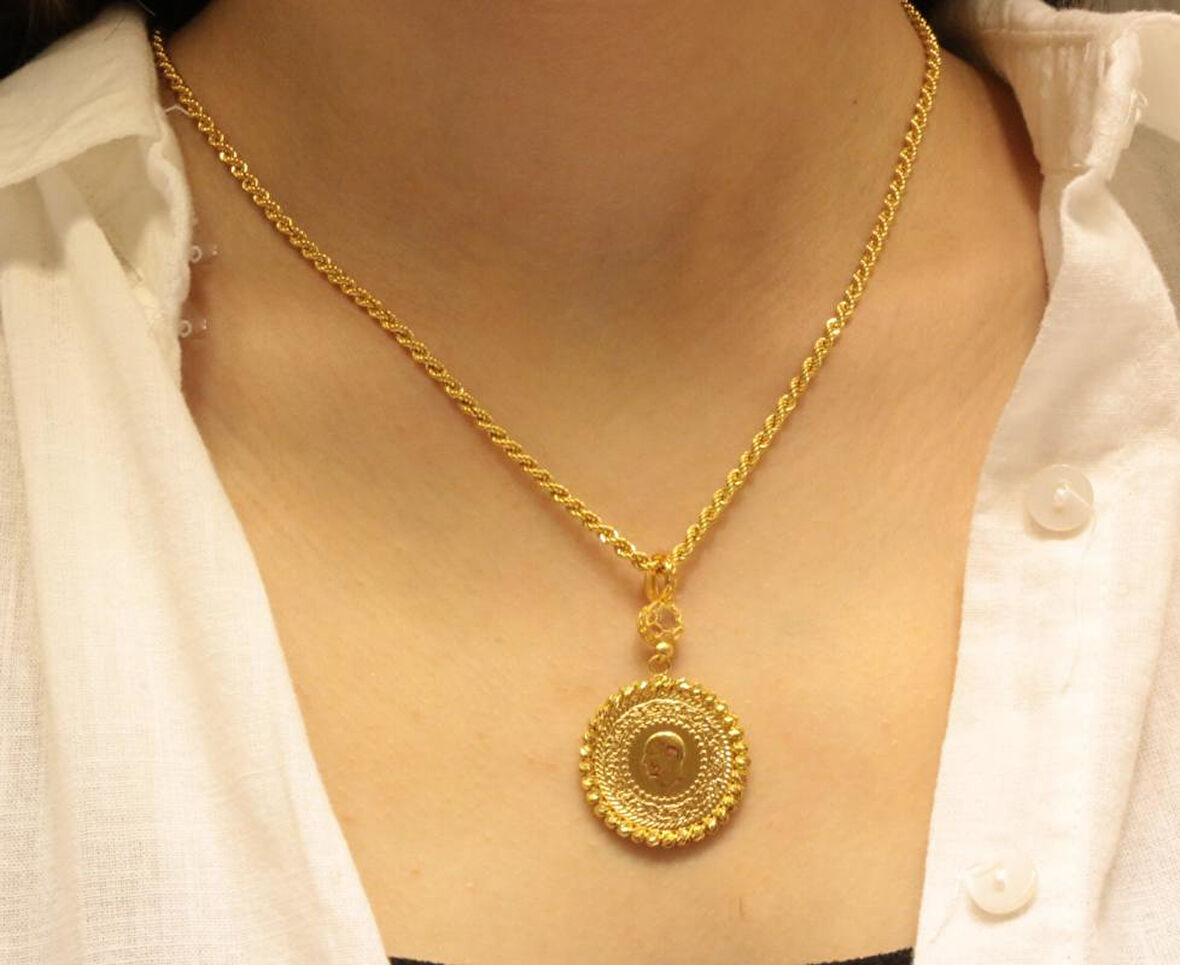 Altın Baskı Yarım Altınlı Halat Zincir