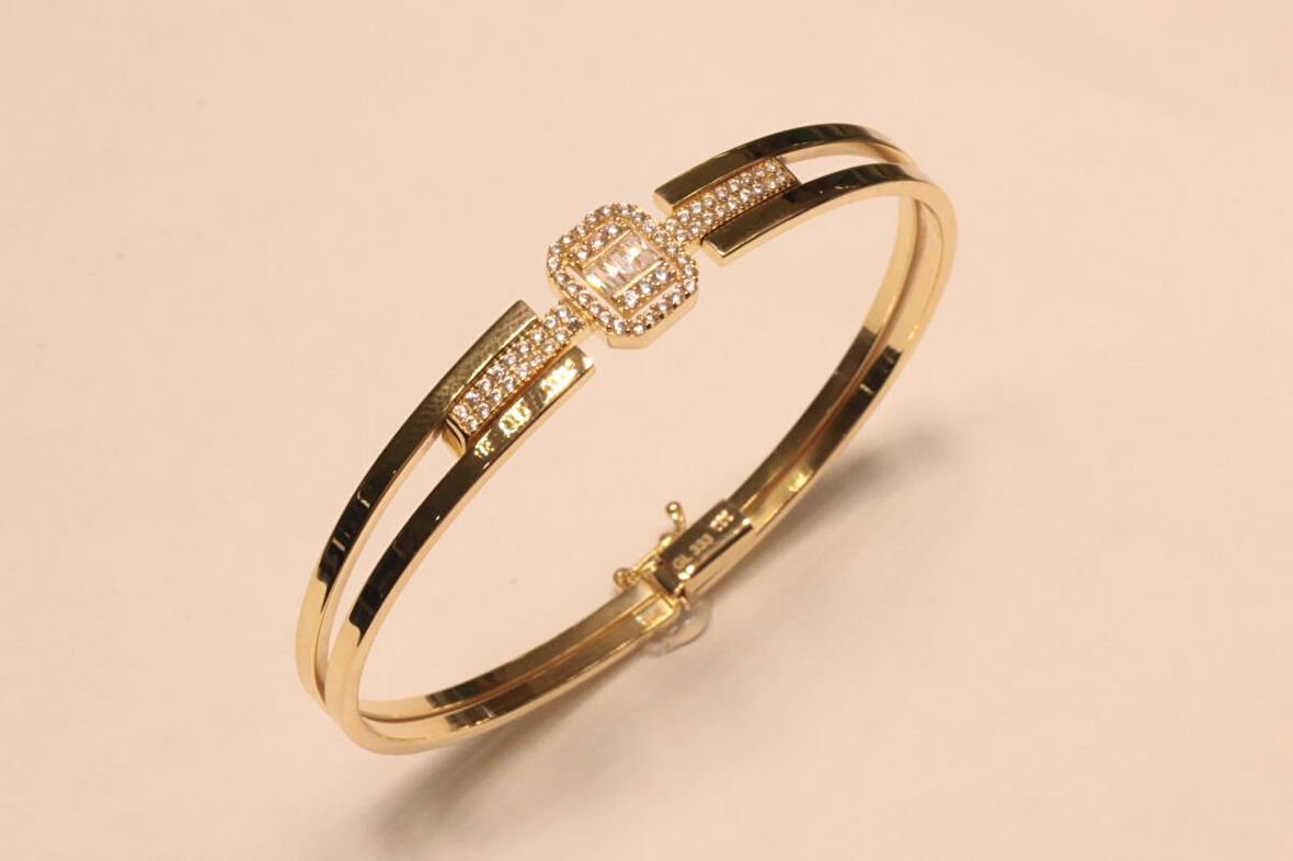 Altın Baget Taşlı Kaburga Kelepçe Bilezik