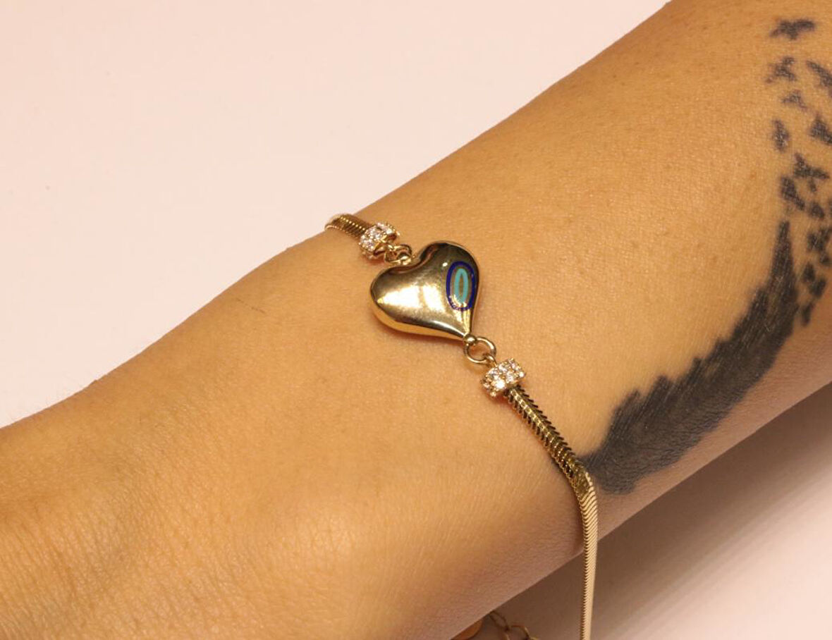 Altın Kalpli Balık Sırtı İtalyan Bileklik