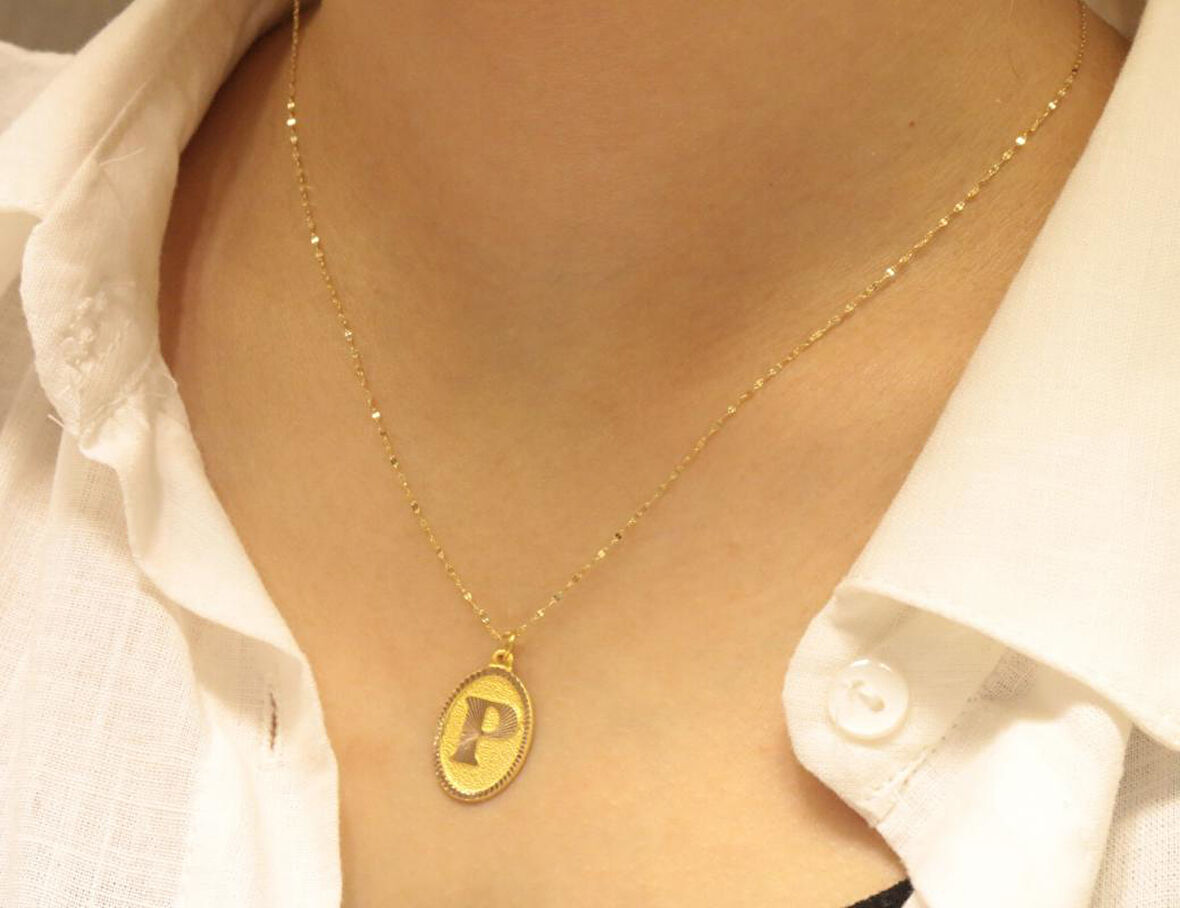 14 Ayar Altın Aynalı Zincirli P Harfi