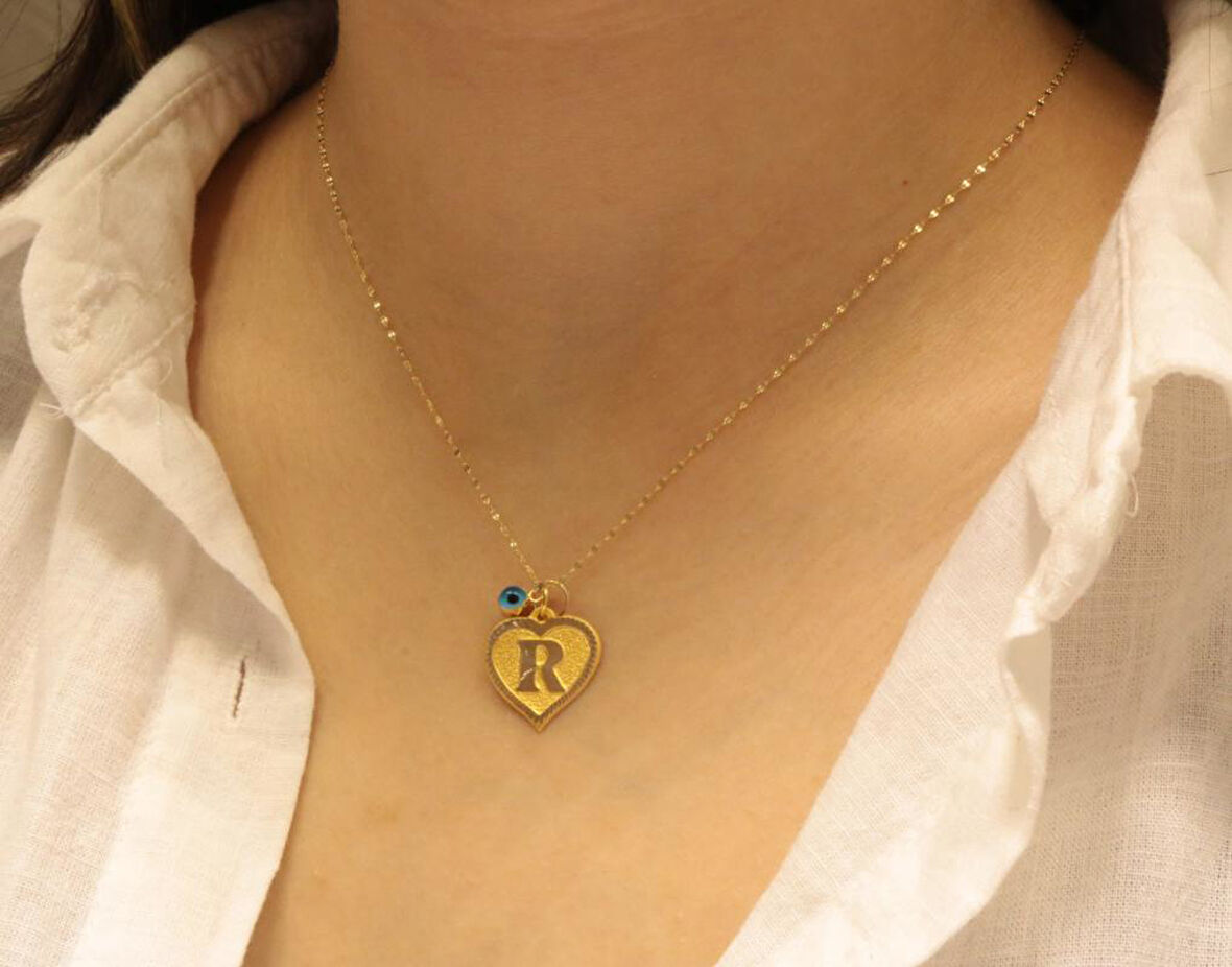 14 Ayar Altın R Harfli Aynalı Zincir