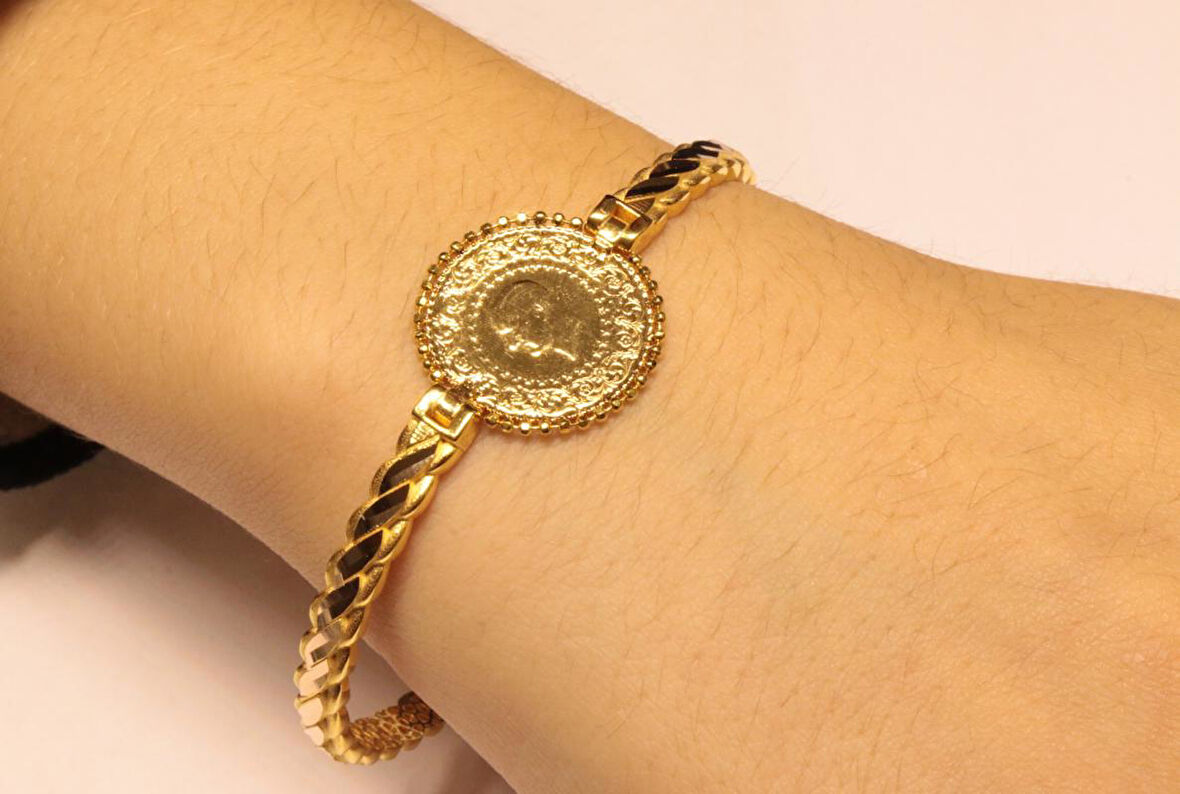  22 Ayar Çeyrek Altınlı  14 Ayar Üçlü Burma Kelepçe  Bilezik 2285