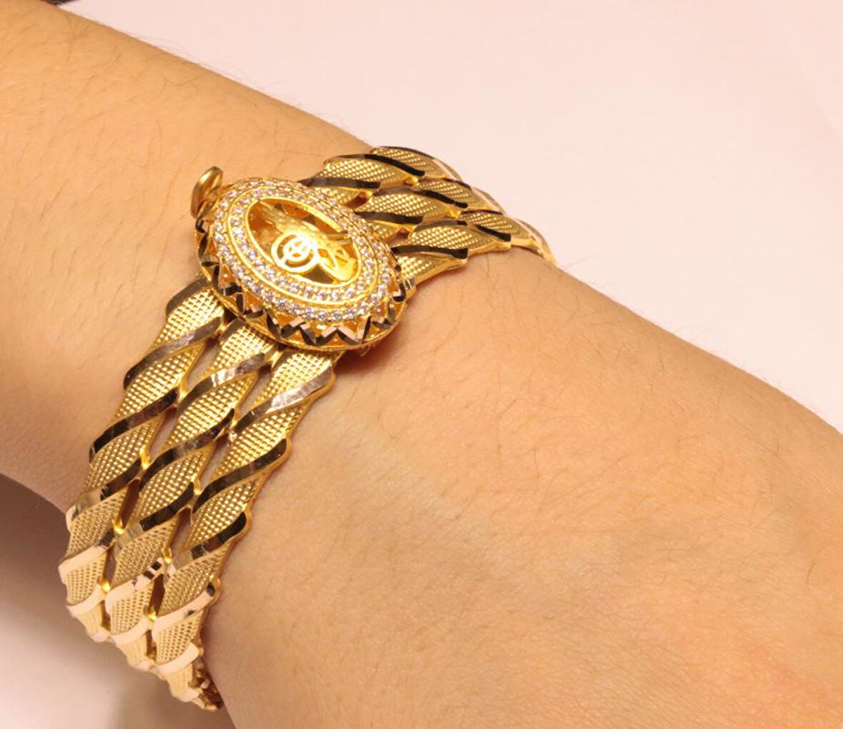 Altın Örgü Model Tuğralı Kelepçe Bilezik 32081