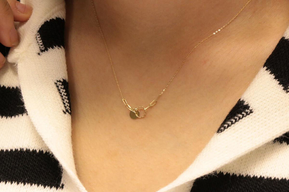 14 Ayar Altın Halka Figürlü Hayalet Kolye