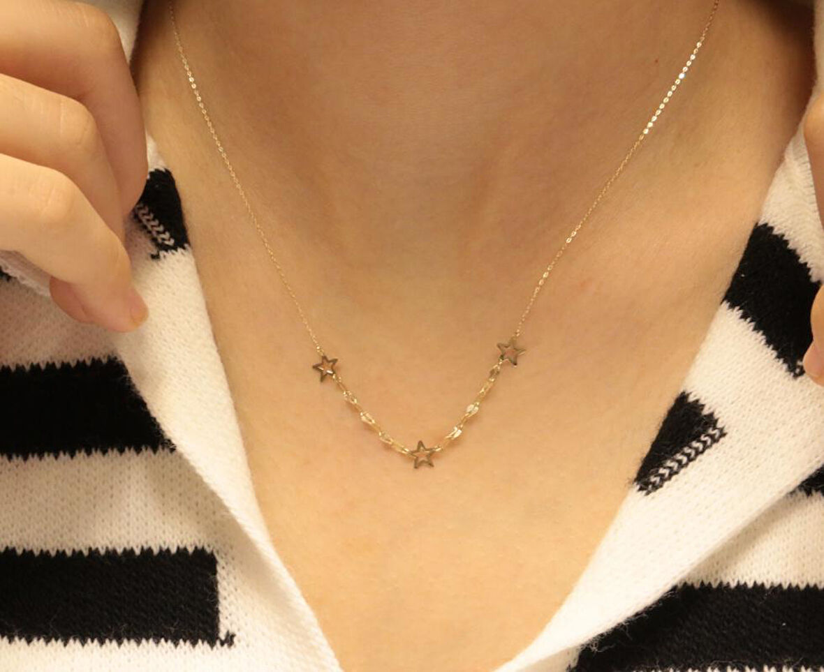 14 Ayar Altın Yıldız  Figürlü Hayalet Kolye