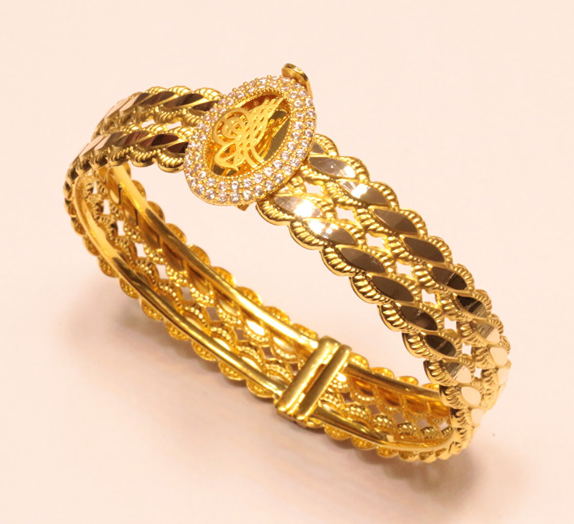 14 Ayar Altın Tuğralı Üçlü Burma Kelepçe Bilezik 2293