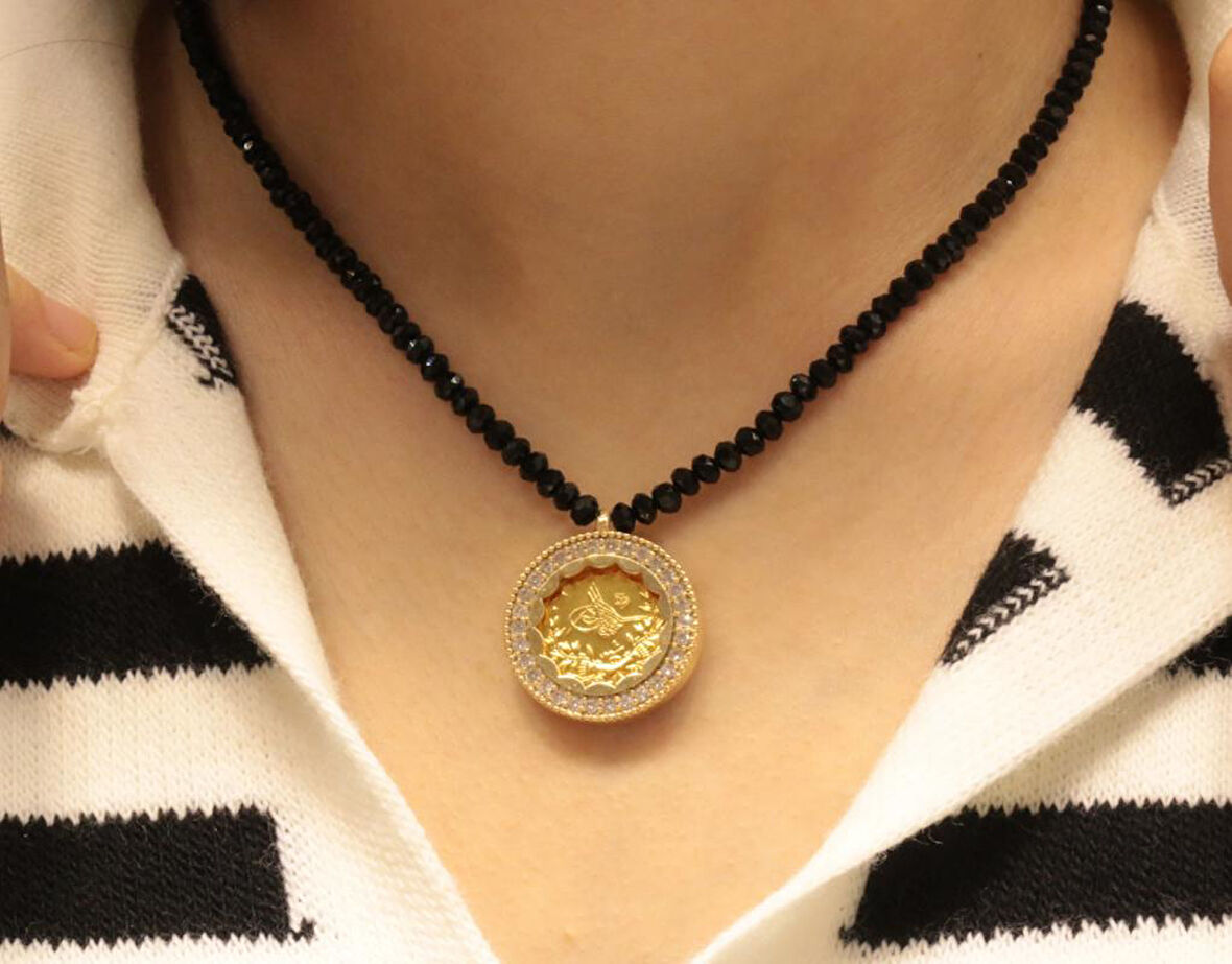 Yarım Reşat Baskı Altınlı Çerçeveli Kolye RB002