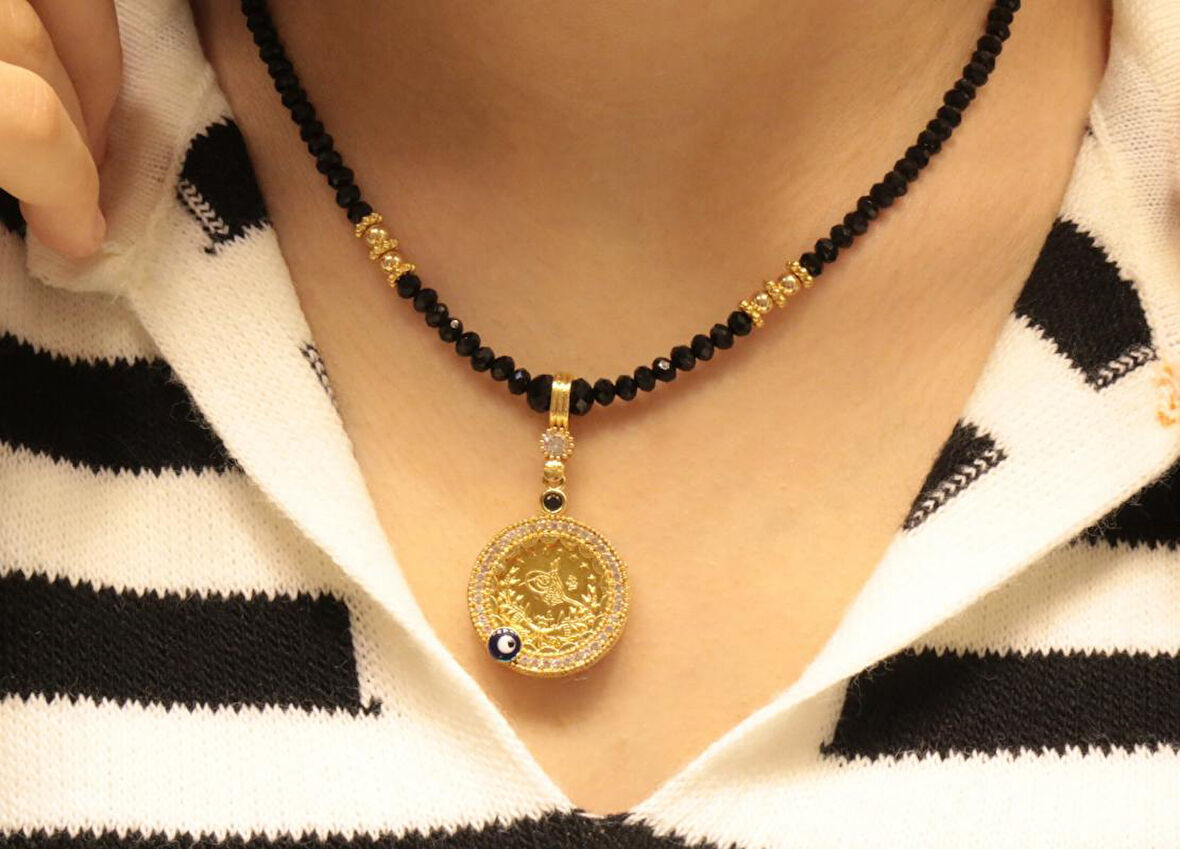 Yarım  Reşat Baskı Altınlı Çerçeveli Kolye RB004