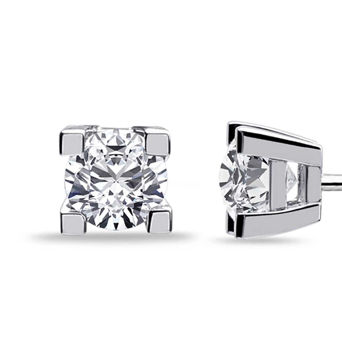 14 Ayar Beyaz Altın Tek Taş Küpe 25103