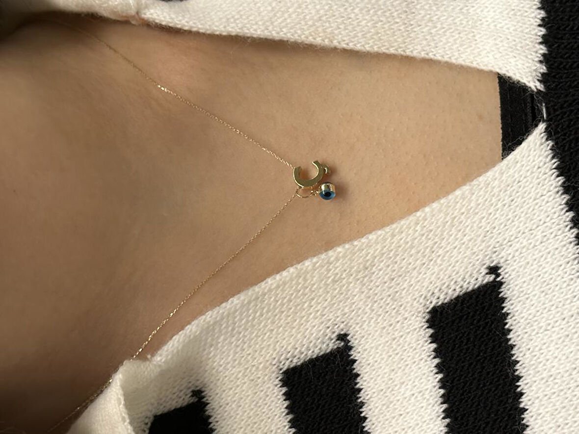 Altın Nazar Boncuklu Ç Harfli Zincir