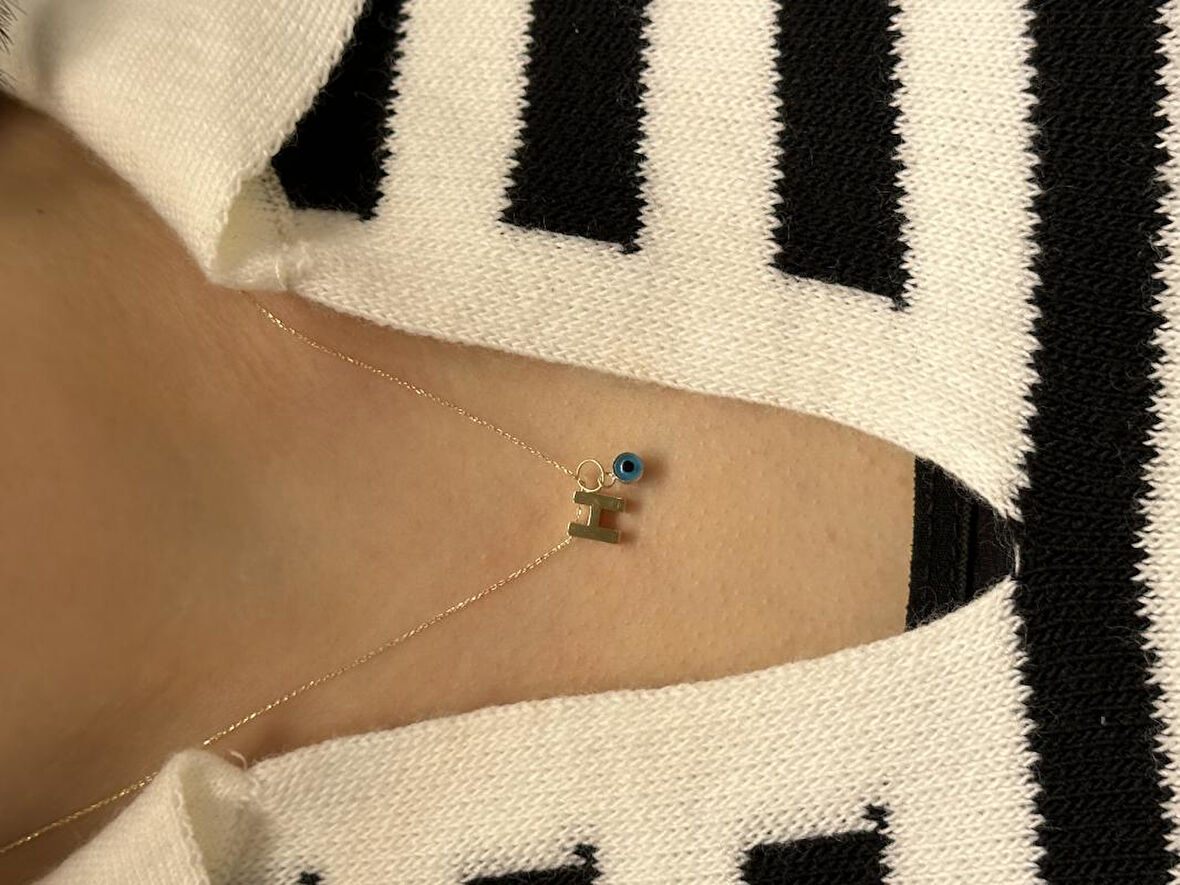 Altın Nazar Boncuklu H Harfli Zincir