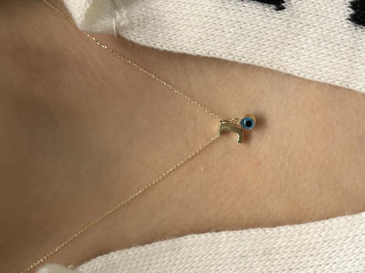 Altın Nazar Boncuklu J Harfli Zincir