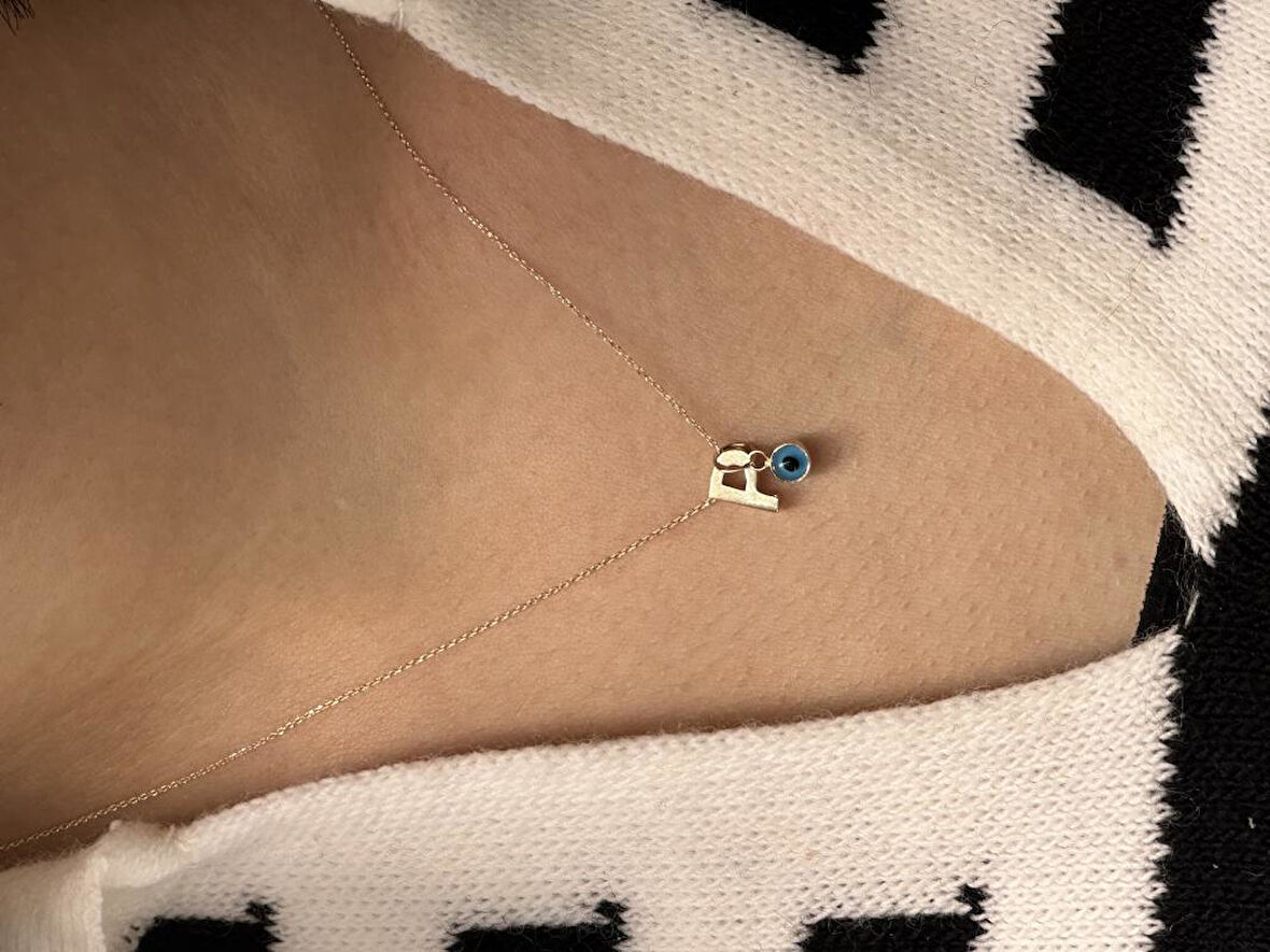 Altın Nazar Boncuklu P Harfli Zincir