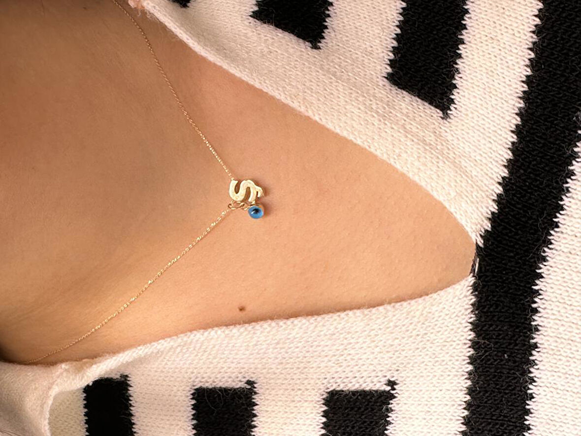 Altın Nazar Boncuklu Ş Harfli Zincir