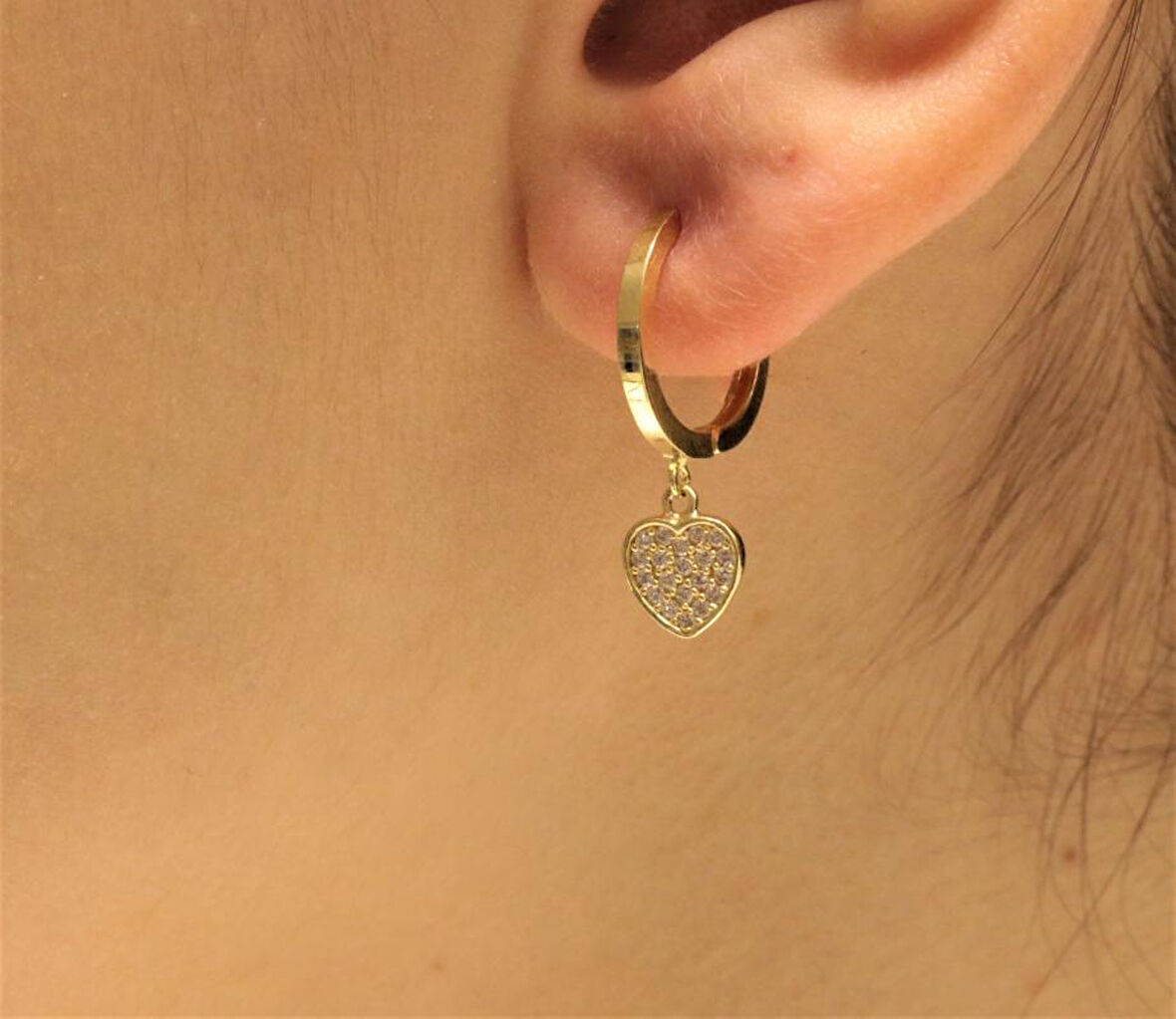 Altın  Kalpli Halka Küpe