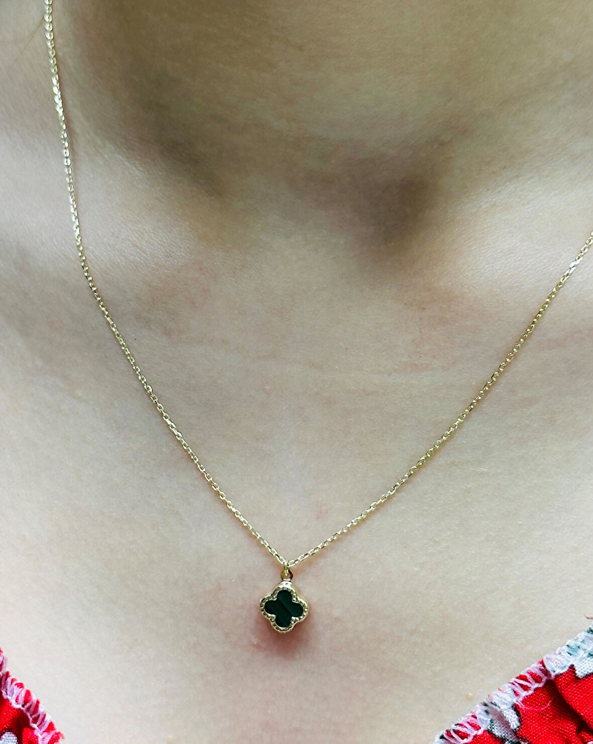 14 Ayar Altın Yonca Kolye Uçlu Zincir 2813