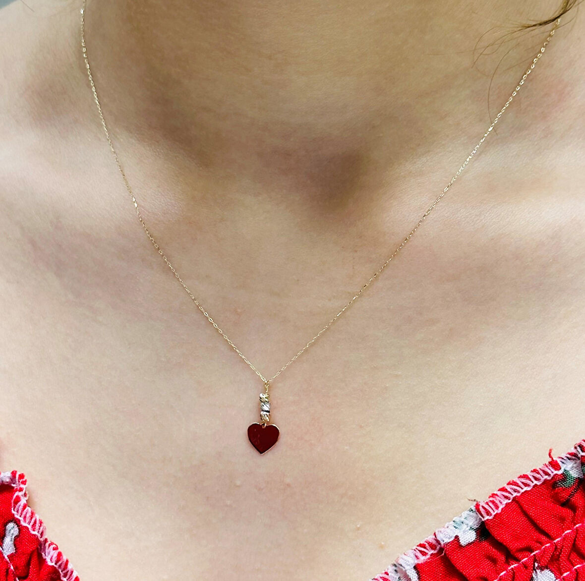 14 Ayar Altın Kalp  Kolye Uçlu Zincir 2817