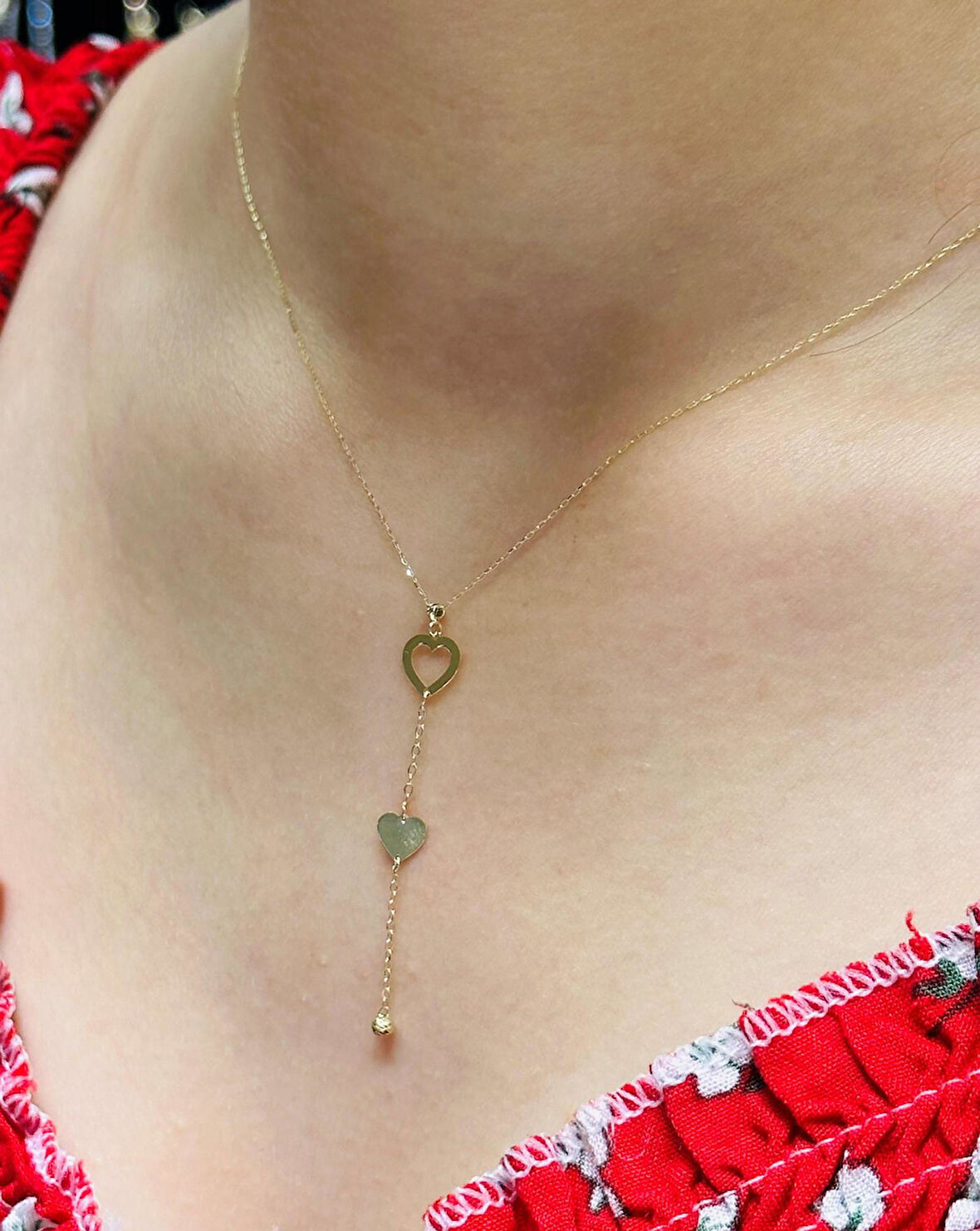 14 Ayar Altın Kalp  Kolye Uçlu Zincir