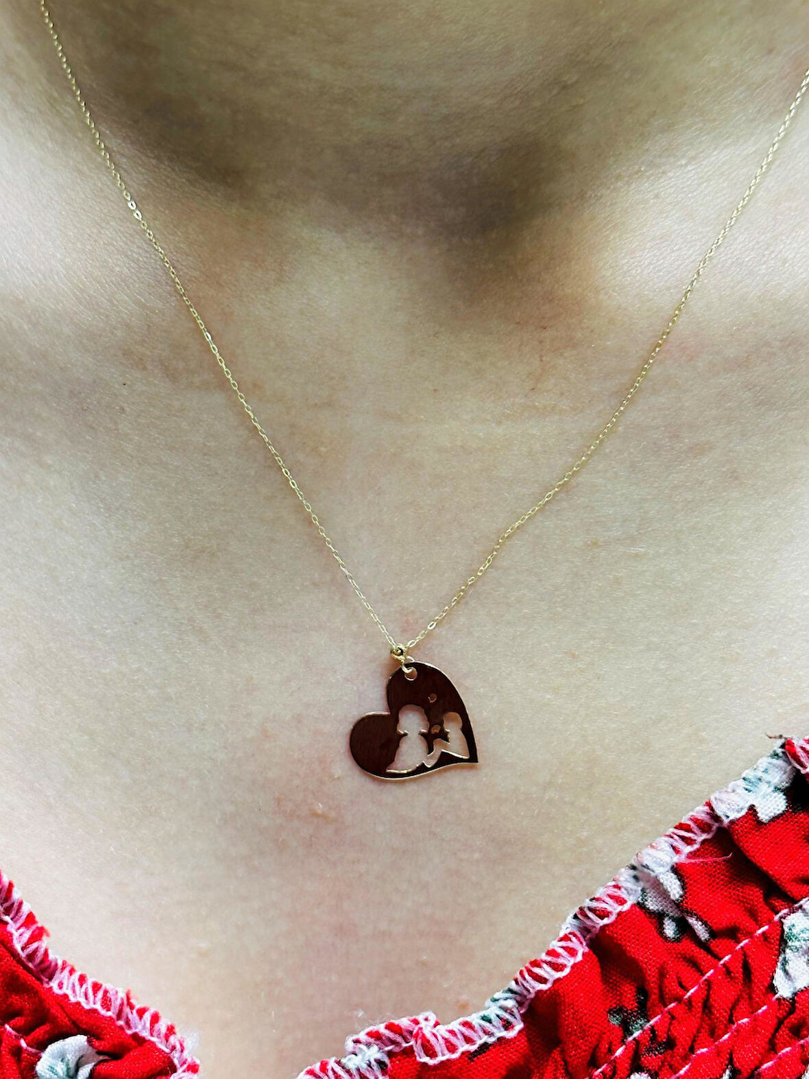 14 Ayar Altın Kalp  Kolye Uçlu Zincir 2824