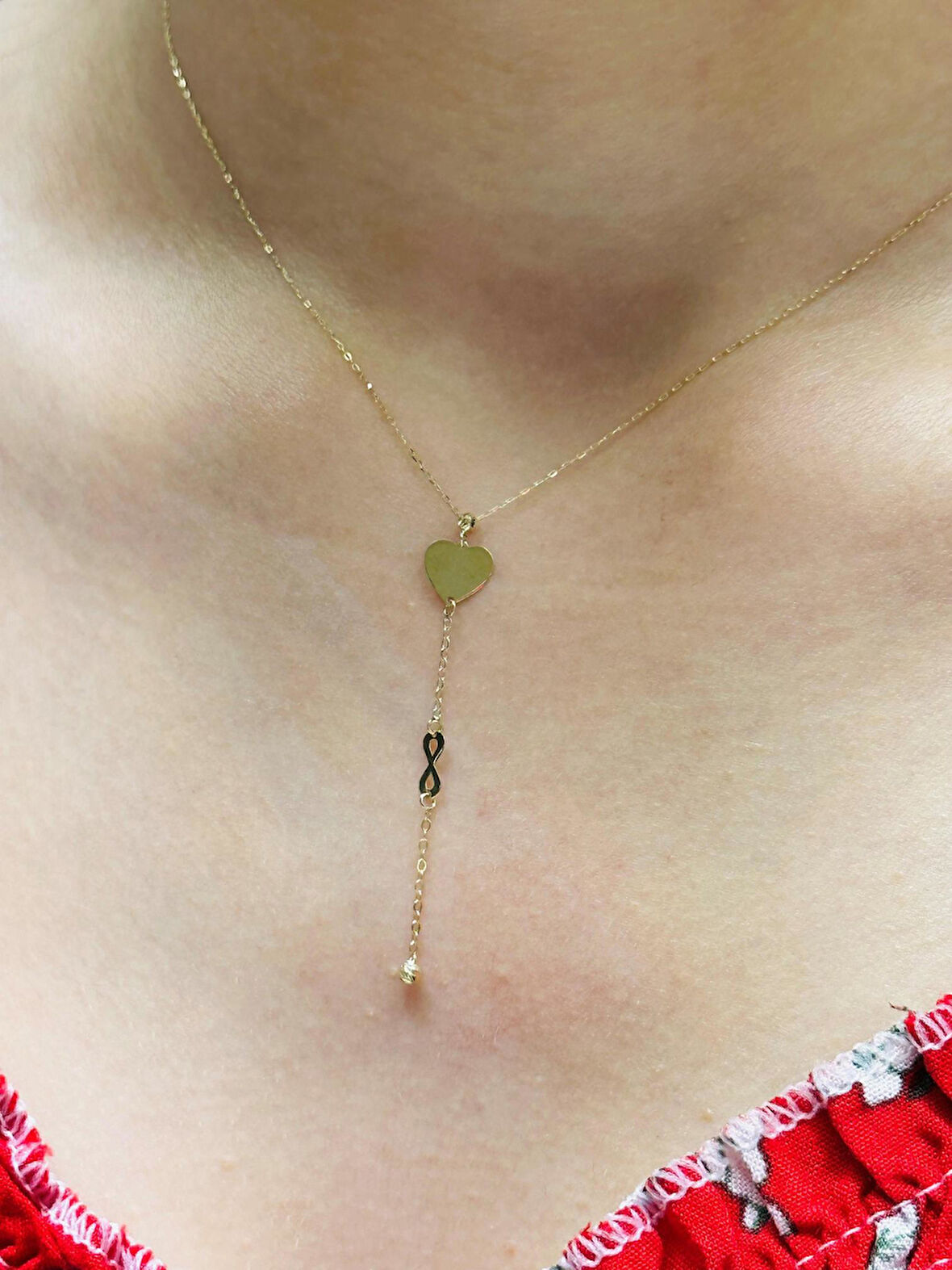 14 Ayar Altın Kalp  Kolye Uçlu Zincir