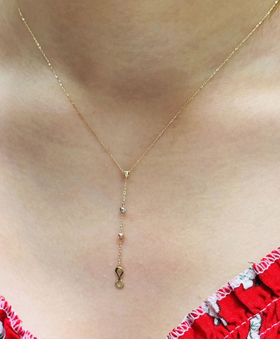 14 Ayar Altın Sonsuzluk Kolye Uçlu Zincir