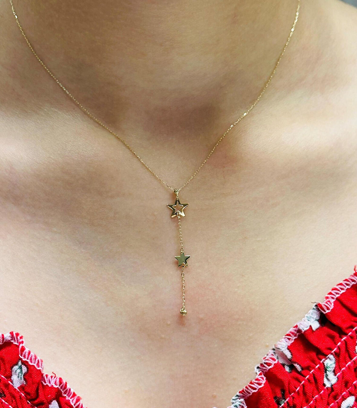 14 Ayar Altın Yıldız Kolye Uçlu Zincir