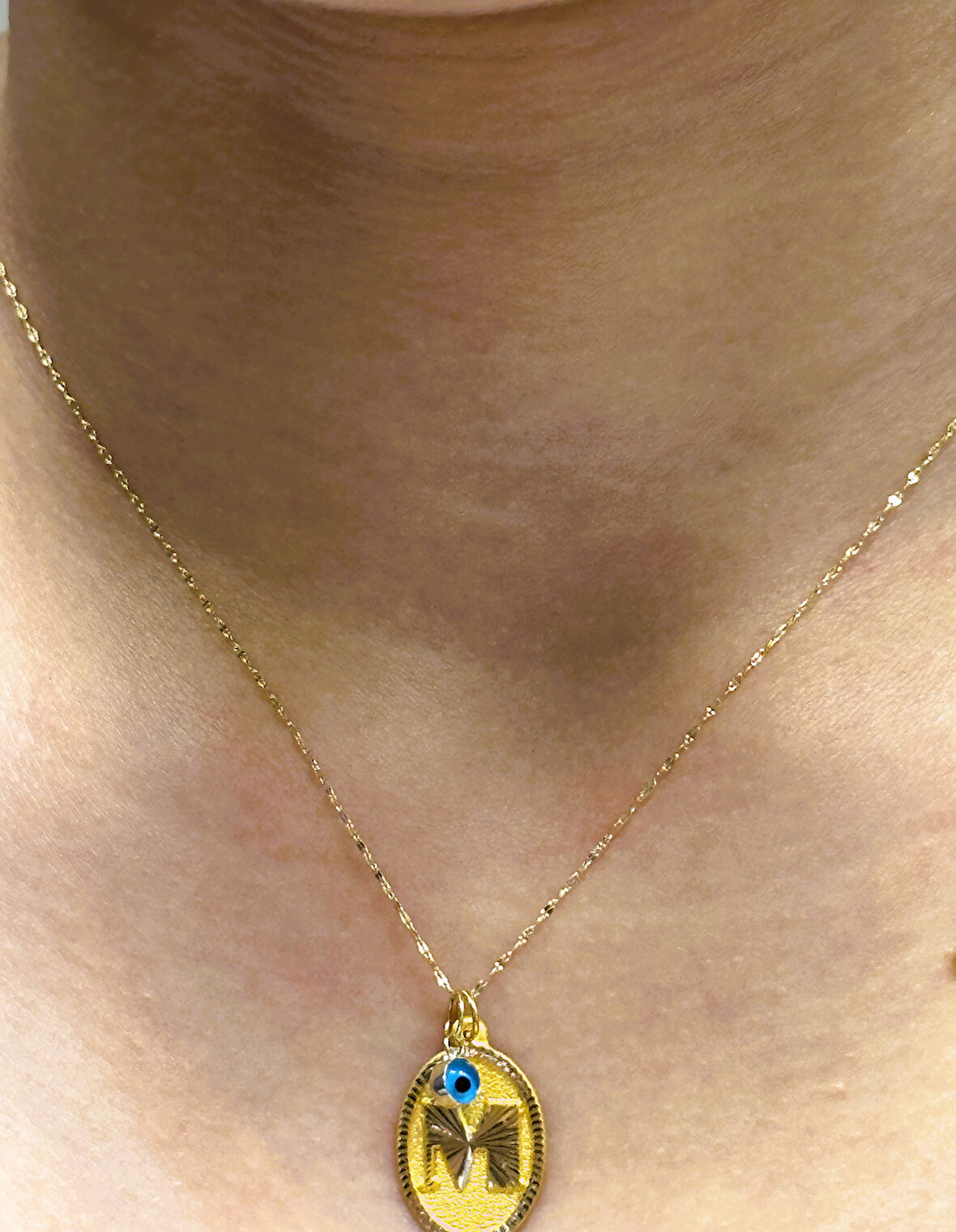  Altın Nostaljik M Harfli Aynalı Zincirli Kolye