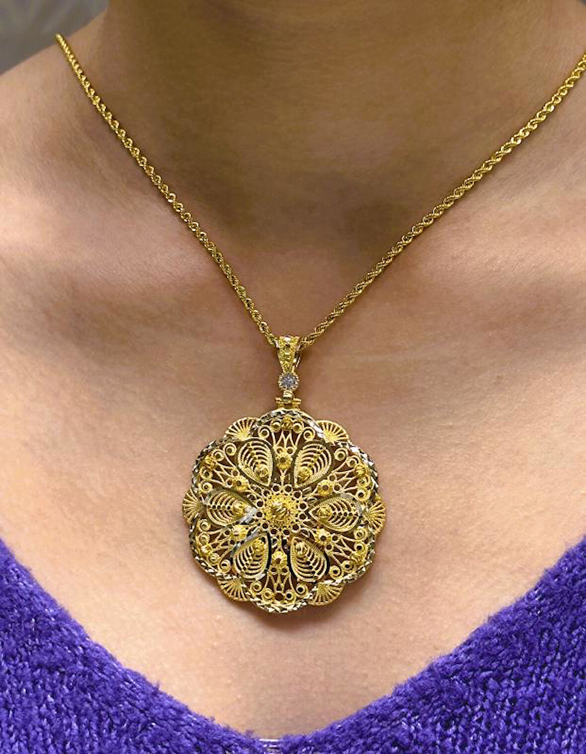  Altın Dorika Toplu Kolye Uçlu Halat Zincir 3792