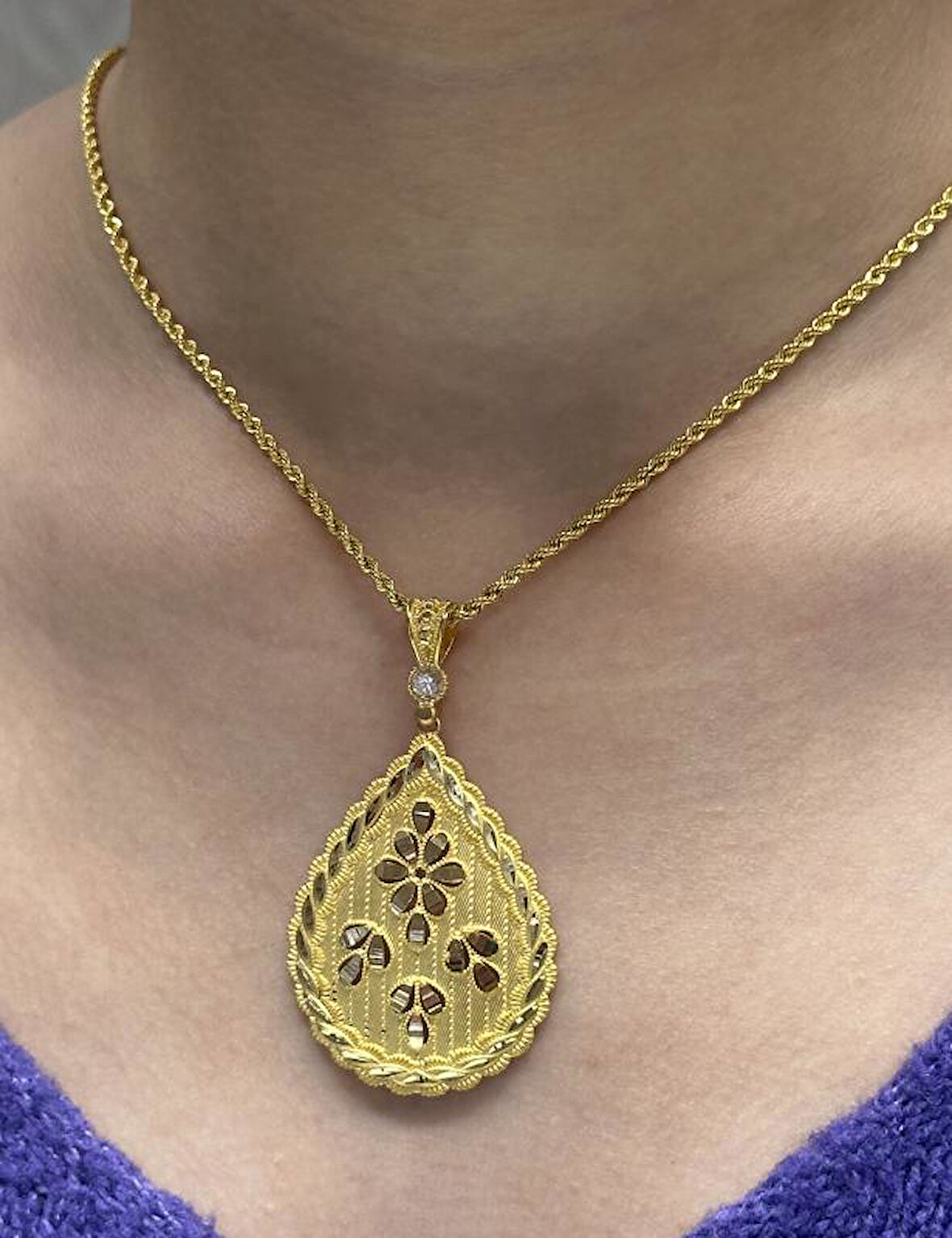  Altın Trabzon Hasır Kolye Uçlu Halat Zincir