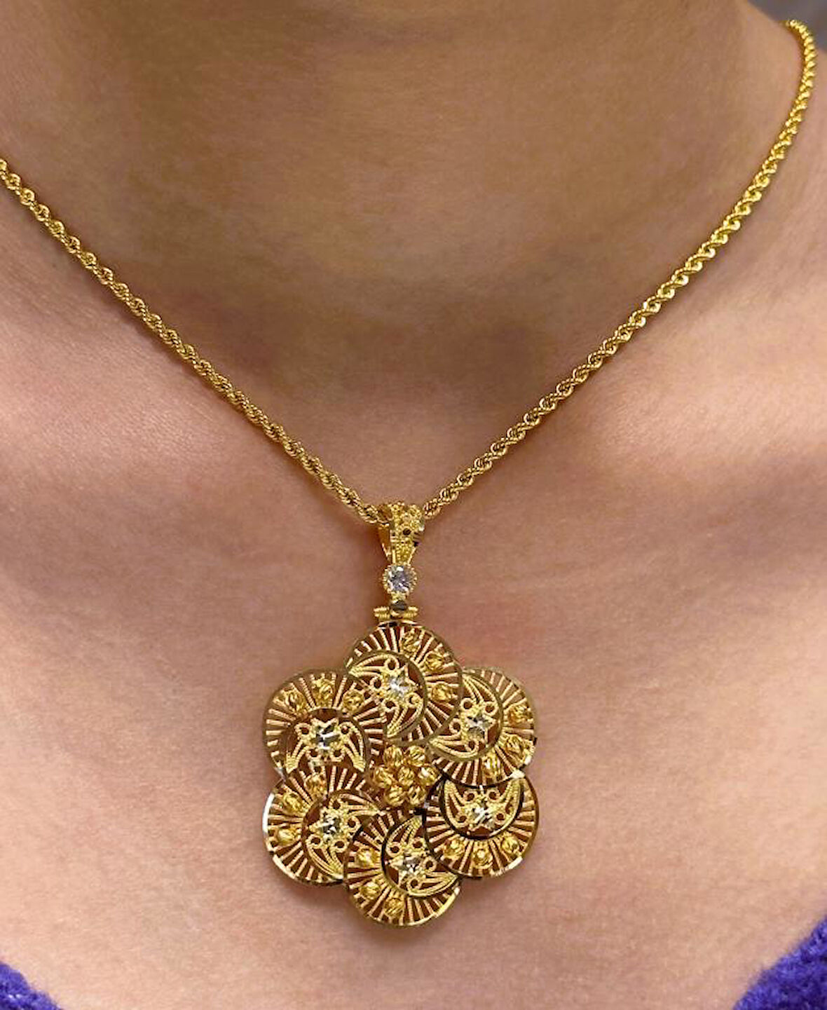 Altın Dorika Toplu Kolye Uçlu Halat Zincir 37001