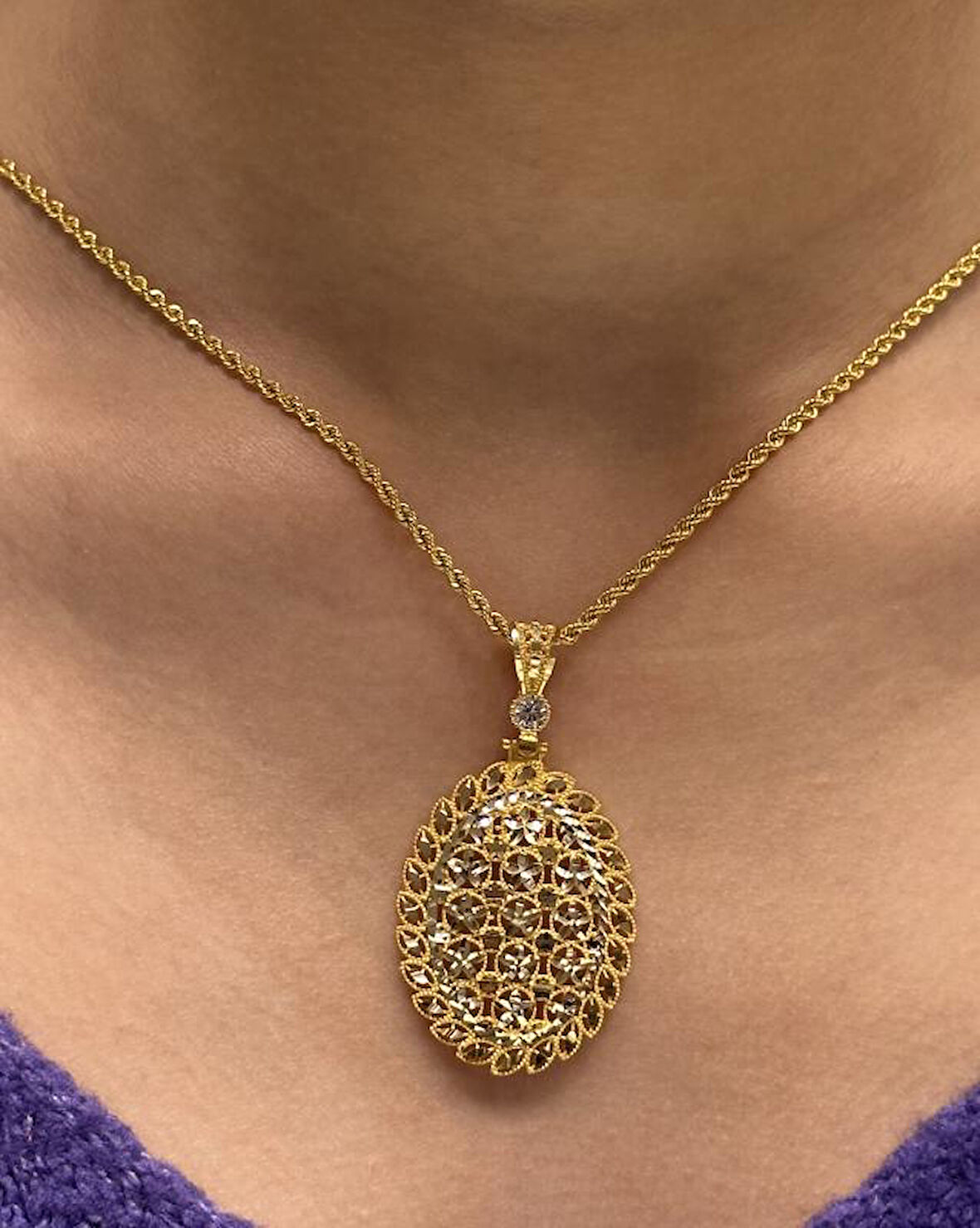  Altın Dorika Toplu Kolye Uçlu Halat Zincir 37002