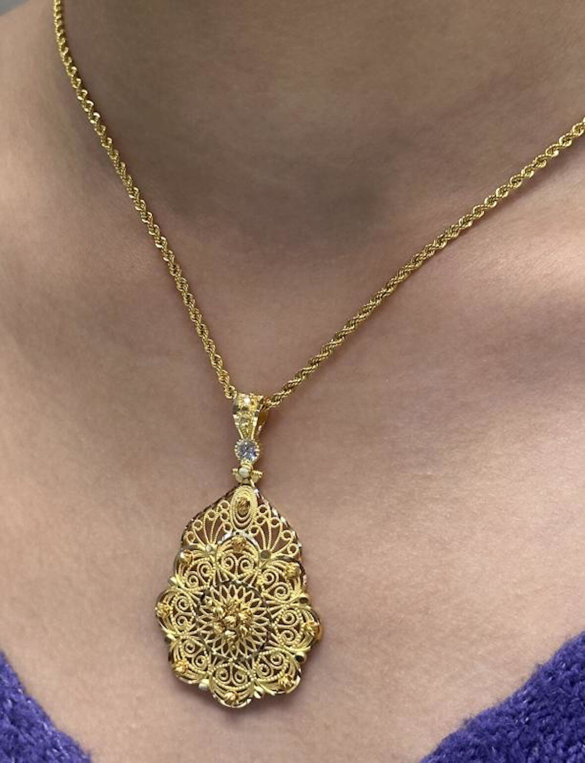  Altın Dorika Toplu Kolye Uçlu Halat Zincir 37006