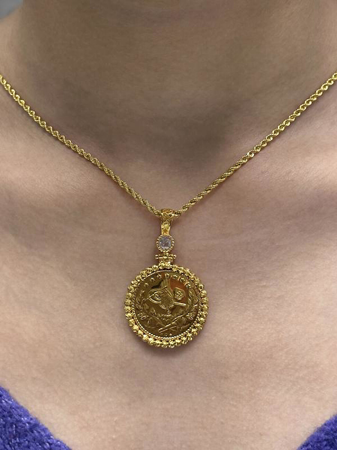  Altın Baskı Reşat Kolye Uçlu Halat Zincir