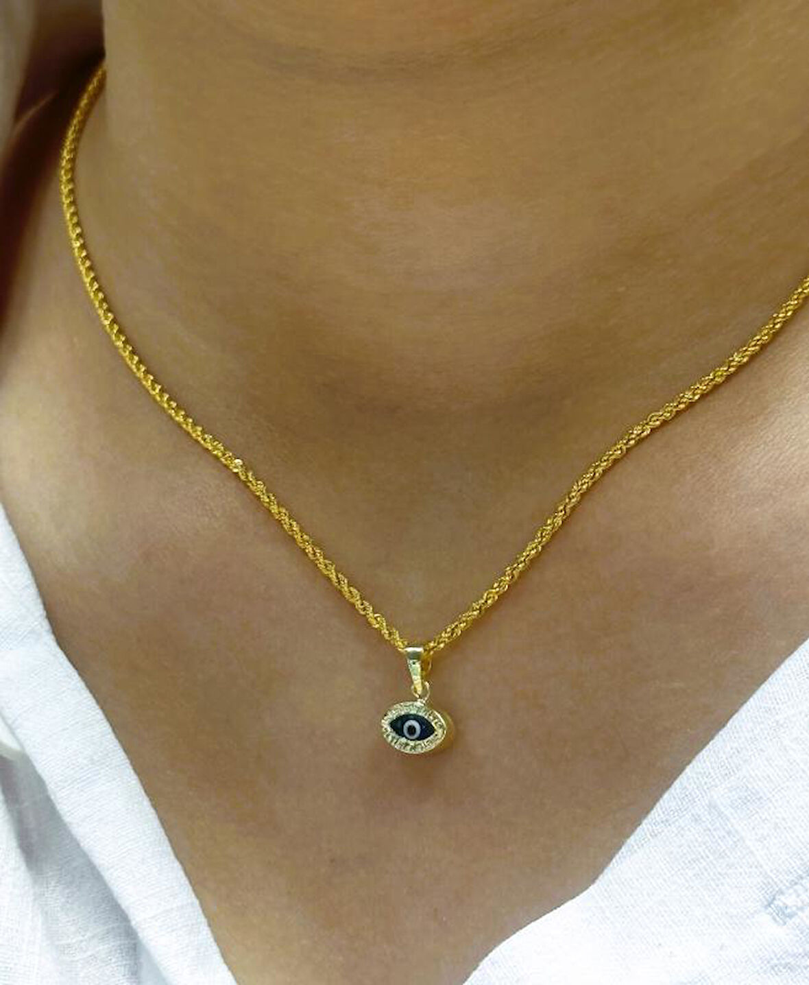  14 Ayar Altın Nazar Boncuklu Halat Zincir 26096