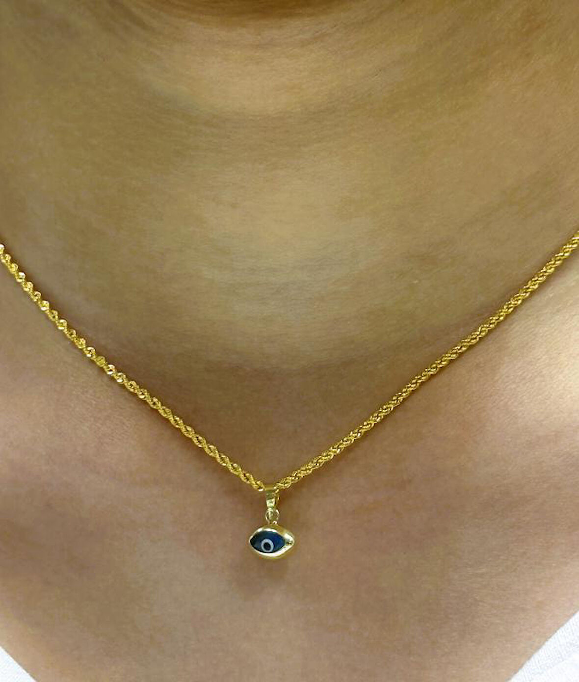  14 Ayar Altın Nazar Boncuklu Halat Zincir 26091